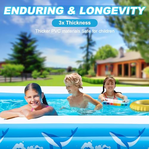 Large Inflatable Swimming Pool for Adults Kids - 130"x72"x22" Blow Up Pools Kiddie Pool with Pump, Oversized Thickened Family Inflatable Pools for Backyard Outdoor Garden Summer Water Party