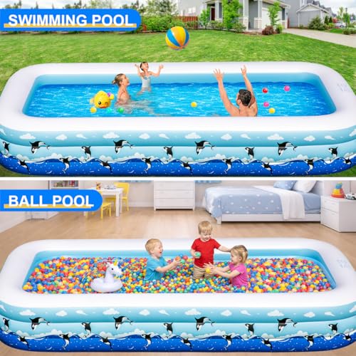 Large Inflatable Swimming Pool 145" x 74" x 22" Family Size Blow Up Pool for Adults & Kids, Oversized Backyard Kiddie Pool for Outdoor, Garden, Summer Water Party