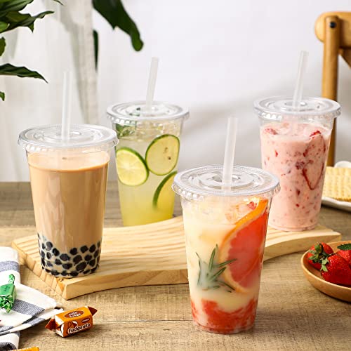 AOZITA 120 Sets - 16 oz Clear Plastic Cups with Lids, Disposable Cups With Straw Slot Lids for Cold Drinks, Milkshake, Smoothie