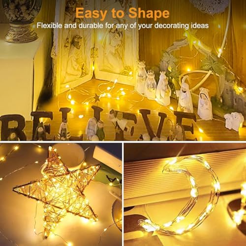 24 Pack Fairy Lights Battery Operated - 3 Modes - 7ft 20 LED Mini Twinkle String Lights Waterproof Silver Wire Firefly Starry Lights for Wedding