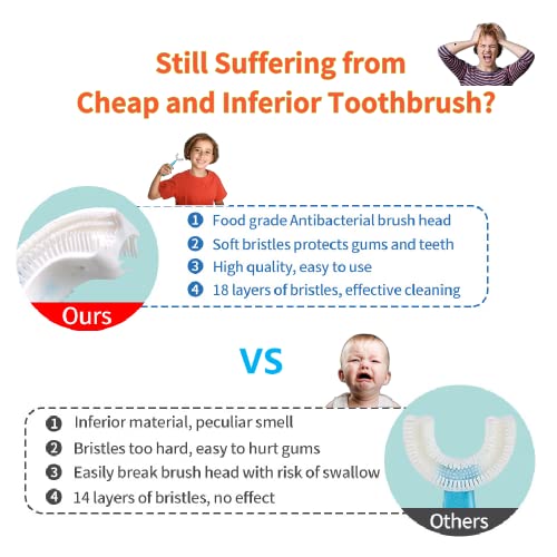 YOTEE U-Shaped Toothbrush Kids 2 PCS - Toddler Toothbrush with Food Grade Soft Silicone Brush Head, Manual Whole Mouth Tooth Brush for Kids Age 2-6(Blue+Pink)