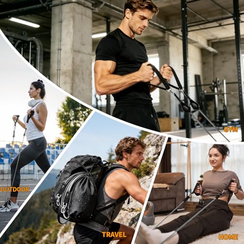 WHATAFIT Resistance Bands, Exercise Bands, Workout Bands with Handles, Door Anchor and Ankle Straps, 5 Resistance Levels Fitness Bands for Strength Training, Physical Therapy, and Home Gym Equipment