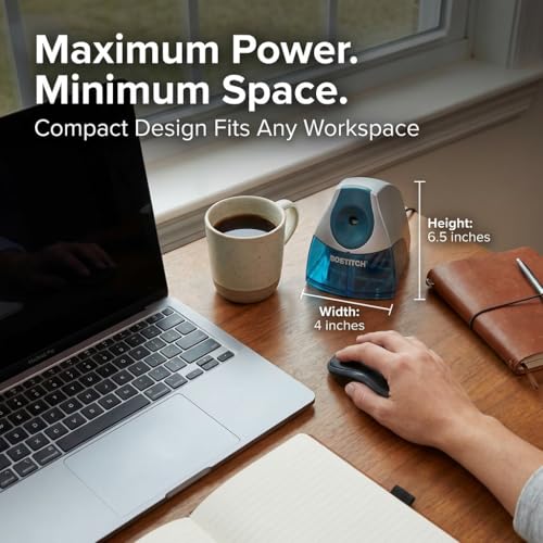 Bostitch Office Electric Pencil Sharpener for Classroom & Desk Use, Heavy-Duty Stall-Free Motor, High-Capacity Shavings Tray, Blue