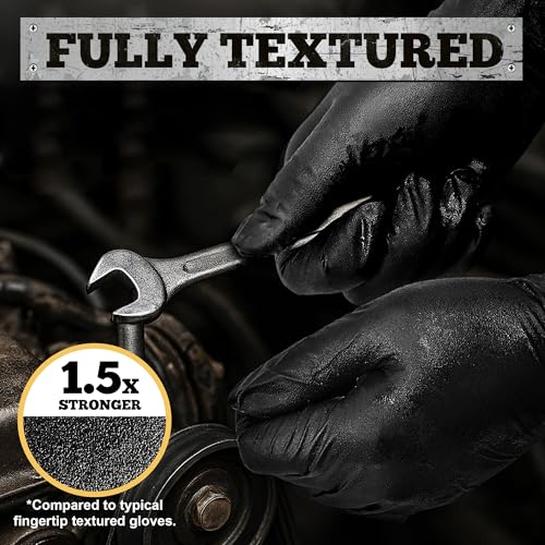 TitanFlex Heavy Duty Black Nitrile Gloves, 6 Mil, Fully Textured, Mechanic Disposable Gloves, Latex Free, Powder Free
