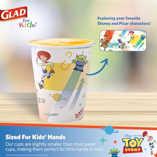 Glad for Kids Disney Pixar Toy Story Disposable Paper Cups, Light Beams - Heavy Duty Soak-Proof Kid-Friendly Drinking Cups, Great for Everyday Meals and Snacks, 9 oz, 40 Count
