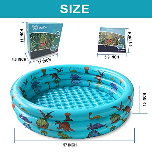 Dinosaur Inflatable Kiddie Pool, Blow Up 3-Ring Round Baby Play Center for Inside or Outdoor, Toddler Ball Pit/Fishing/Toys - 57'x15'