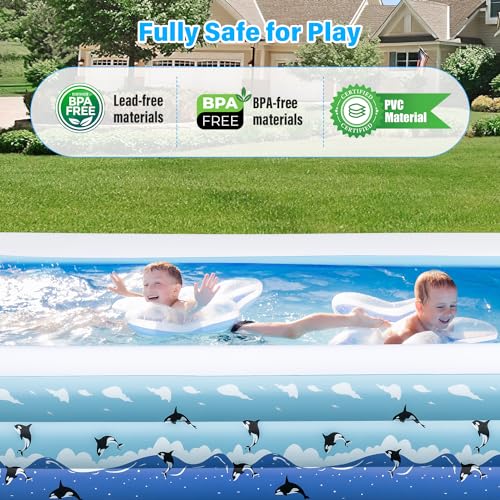 Inflatable Pool 145" x 74" x 22" Large Swimming Pool for Adults & Kids, Oversized Blow Up Pool for Family, Durable Thickened Backyard Kiddie Pool for Outdoor, Garden