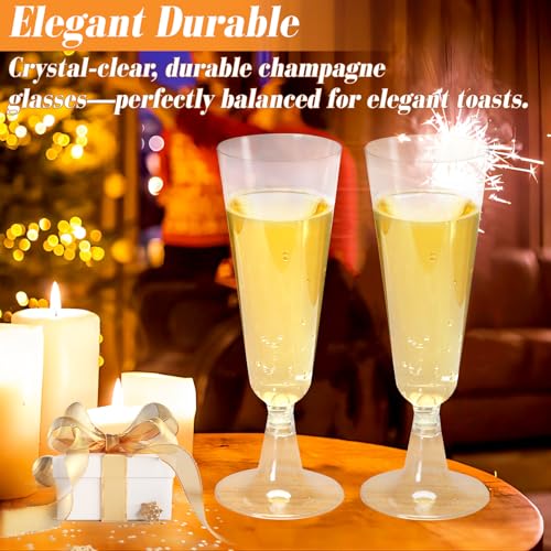 Plastic Champagne Flutes 40 Pack, 5.5 Oz Clear Disposable Plastic Champagne Glasses, Wine Glasses Cups for Wedding Celebration Birthday Party Valentines Wine Tasting New Years Eve Party Supplies