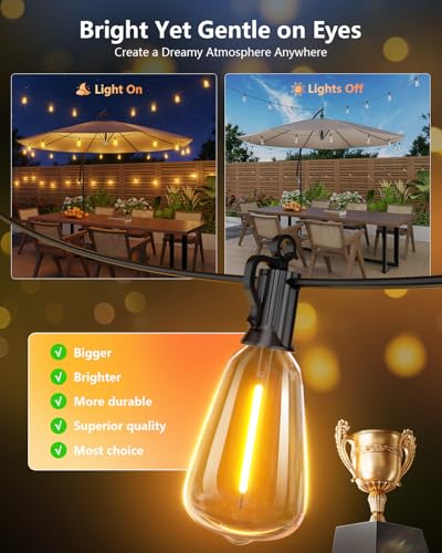Brightown 100FT Solar String Lights Outdoor, 31+2 Shatterproof LED Bulbs