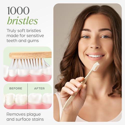 VIVAGO Bamboo Toothbrushes 10 Pack - BPA Free Soft Bristles Toothbrushes, Eco-Friendly, Natural Wooden Toothbrush
