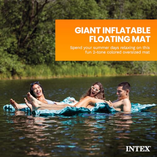 Intex 56841EP Giant Inflatable Floating Water Mat Relaxing Platform Pad for Pools and Lakes with 4 Connect 'n Float Connectors, Teal