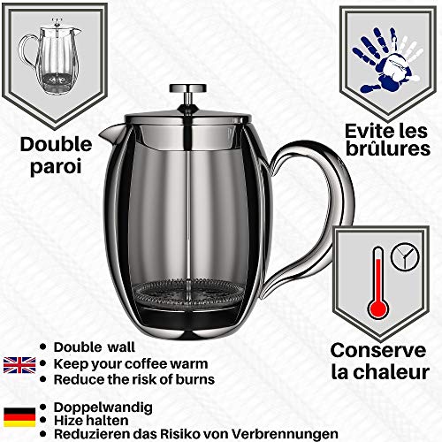 VeoHome - 0.75 litre plunger - Unbreakable and keeps the coffee hot for a long time thanks to its double stainless steel shell
