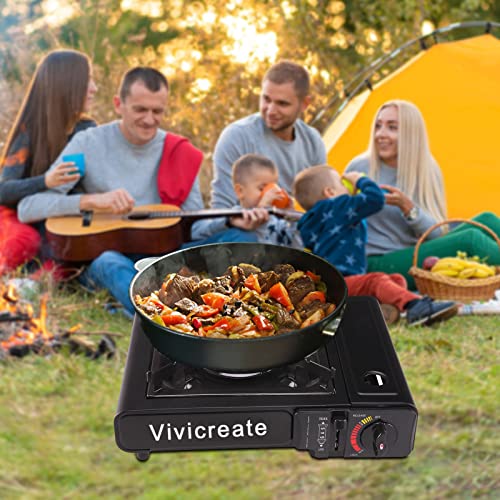 Vivicreate Portable Butane Stove 8500 BTU, Butane Stove with Auto Ignition for Camping, Lightweight Portable Gas Stove Burner with Safety Lock, Butane Burner, Estufa de Gas Portatil(Black)