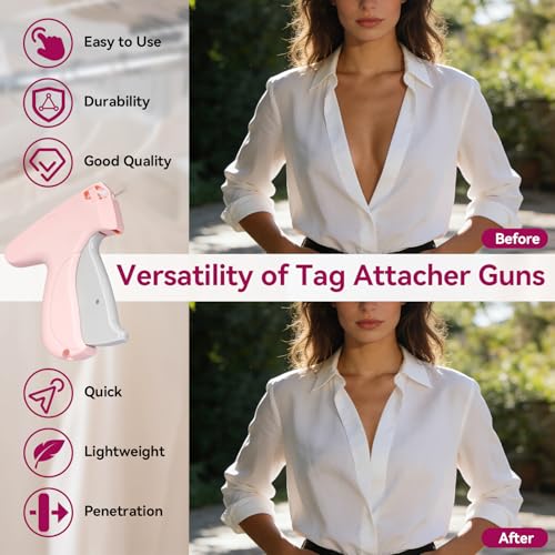Aisoso Stitch Gun for Clothes, Pink Handheld Stitching Gun Quick Clothing Fixer, 0.5mm Sewing Kit Includes 1500 Black Fasteners and 1500 White Fasteners