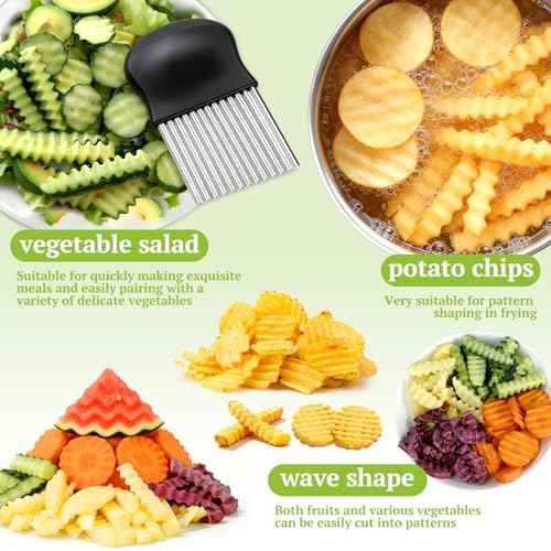 JAYVAR Crinkle Cutter, French Fry Cutter for Potatoes Stainless Steel Potato Carrot Chip Vegetable Crinkle Wavy Slicer