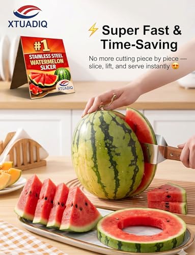 Stainless Steel Watermelon Slicer, 2026 New Triangle Watermelon Cutter, Stainless Steel with Wooden Handle for A Wide Variety Watermelon, Cantaloupe, Honeydew, Apples, and More (1pcs)