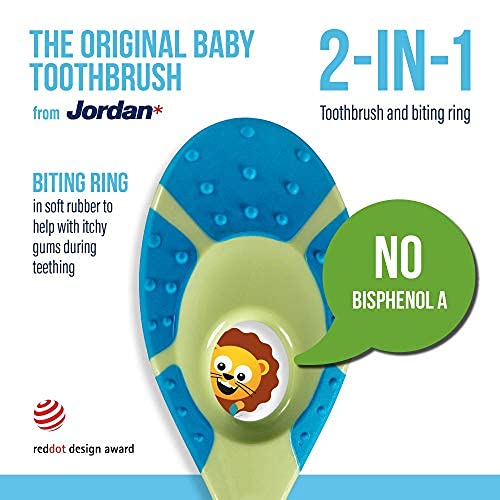 Jordan* | Step 1 Baby Toothbrush | 0-2 Years, Soft Bristles, BPA Free | Green & Blue | 4 Pack