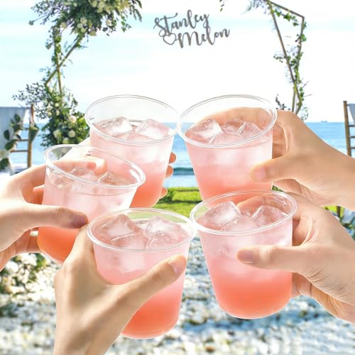 50 Pcs Round Bottom Plastic Cups 12 oz Disposable Stemless Wine Glasses Cocktail Clear Party Cups for Meeting, Wedding, Birthday, Party Supplies