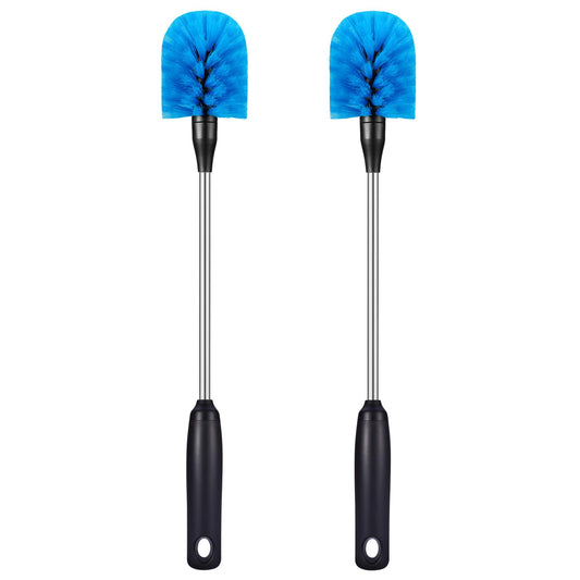 Stainless Steel Bottle Brush with Replaceable Head, Long Handle Scrub Brush for Water Bottles, Glasswares, Mugs, Flasks, Tumblers, Vases, and Kitchen Sink, 2 Pack, 15 in