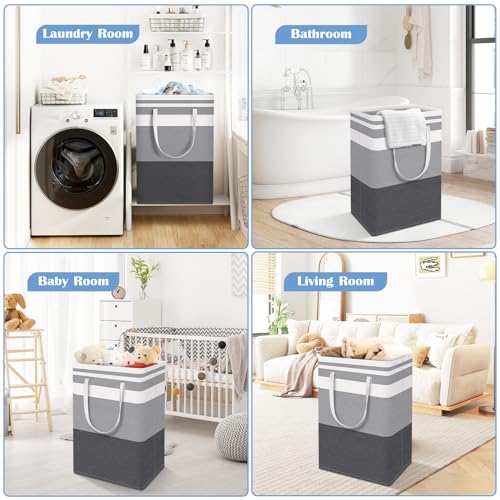 BlissTotes 3-Pack Laundry Basket, Freestanding＆Waterproof Laundry Hamper, Collapsible Tall Clothes Hamper with Easy Carry Handles for Clothes, Towels in the Family and Dorm,Gradient Grey,75L