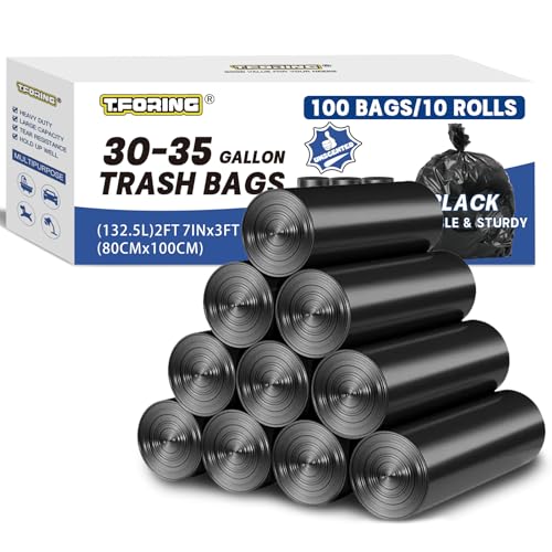 30-35 Gallon Trash Bags Heavy Duty 1.5 Mil - 31" x 39" 100 Count Large Black Garbage Bags 30+ Gallon Strong Plastic Trash Can Liners for Home Kitchen Commercial Lawn and Leaf