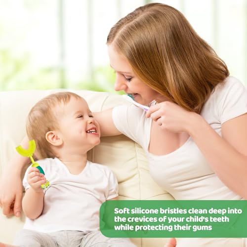 U-Shaped Toothbrush for Kids Ages 2-7, Soft Food-Grade Silicone for Sensitive Gums, 360° Teeth Cleaning Design, Training & Travel-Friendly Toddlers' Toothbrush (Green)