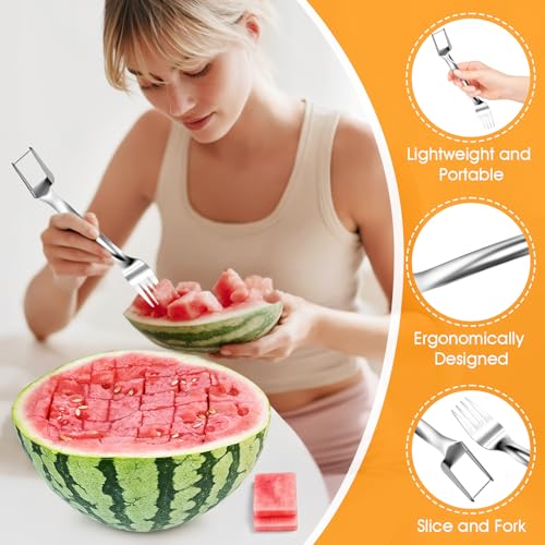 1 PCS Stainless Steel Watermelon Slicer and Fork - 2-in-1 Portable Kitchen Tool for Home Camping and Parties