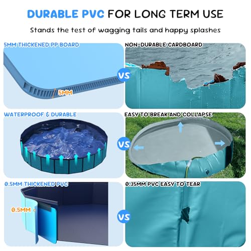 47'' Foldable Dog Pet Bath Pool, Heavy Duty Non-Slip Kiddie Pool, Plastic Pet Wading Pool for Puppy Small Medium Large Dogs, Indoor and Outdoor Kids Pet Dog Bathtub