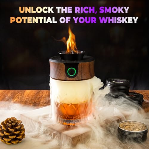 Electric Whiskey Smoker Kit with Torch, Father Day Gift for Whiskey Lover, 6 Wood Chips – Infuse Rich Smoky Flavors in Bourbon Old Fashioned & Cocktails, Birthday Gifts for Him, Dad (Without Butane)