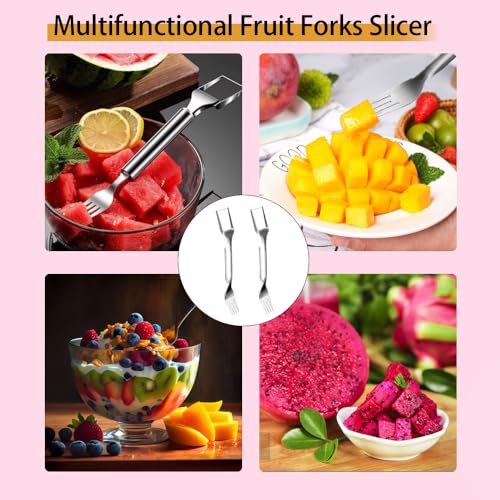 Watermelon Fork Slicer Cutter, Stainless Steel 2-in-1, Portable Watermelon Fork Watermelon Cutter Slicer Tool Fruit Forks Slicer for Home Party Camping Kitchen Gadget