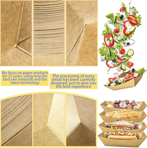 150 Pack 1 lb Food Serving Trays, Small Kraft Paper Oil-Proof Food Disposable Recyclable Take Out Food Serving Boats Baskets Trays for Concession Food and Condiments, Snacks Appetizer