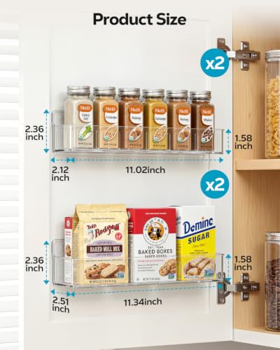 Nieifi Spice Rack Wall Mount, 4 Pack Clear, 2" Depth, Screw/Adhesive