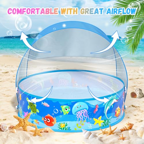 Baby Pool with Canopy Foldable Kiddie Pool with Sun Shade Pools for Toddlers Baby Beach Essentials Pop Up Tent Swimming Wading Pools Portable Summer Water Play for Indoor Outdoor Beach Backyards