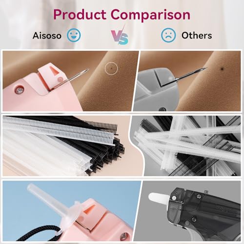 Aisoso Stitch Gun for Clothes, Pink Handheld Stitching Gun Quick Clothing Fixer, 0.5mm Sewing Kit Includes 1500 Black Fasteners and 1500 White Fasteners