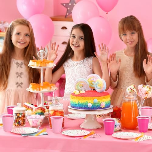 [50 Pcs] Pink Disposable Plastic Drinking Cups - 12 OZ Party Cups Bulk for Bachelorette, Two Pink Birthday Party Decorations