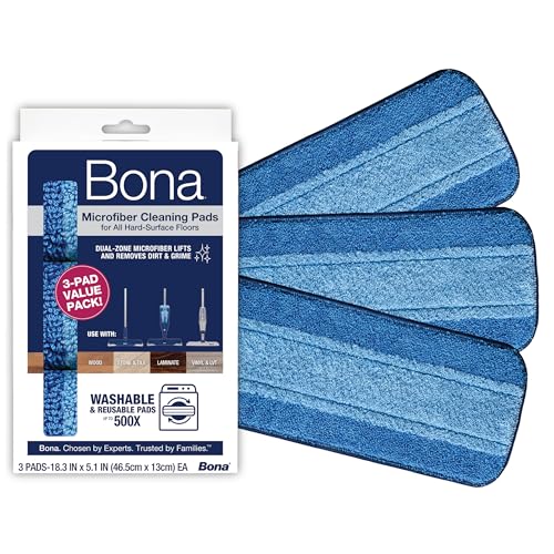 Bona Mop Microfiber Cleaning Pad for Hardwood & Hard Surface Floors - Value 3-Pack - For Use With Bona Mops - Dual Zone Cleaning