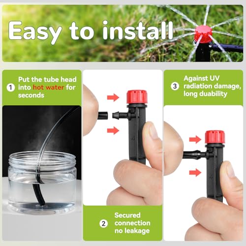 50pcs Drip Emitters for 1/4" Drip Irrigation Tubing, Adjustable 360 Degree Water Flow Drippers on 5" Arrow Stake, Garden Irrigation Drippers for (4-7mm) Watering System