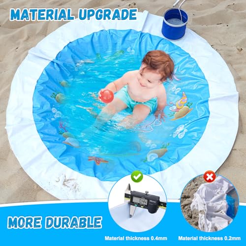 7.2 X 7.2 Feet Baby Beach Pool，Kiddie Pool and Beach Blanket，2 in 1 Toddler Paddling Pool，Beach Toys for Infant Kids Boys and Girls with Portable Water Bag 9L