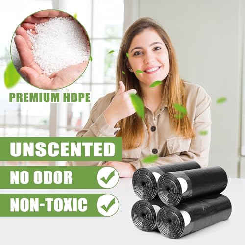 132 Count Small Trash Bags, 4 Gallon Drawstring Garbage Bags, Bathroom Wastebasket Liners, Tear-Free Plastic Bags for Toilet Home Office and Bedroom (Black)