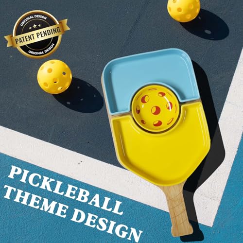 Pickleball Paddle Snack Tray Set, Ceramic Serving Plates with Bamboo Charcuterie Board, Paddle Appetizer Platter for Parties, Unique Pickleball Mothers Day Gifts for Mom