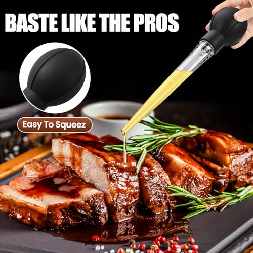 Premium Turkey Basters for Cooking – Baster Syringe for Hot Liquids – Meat and Food Injector – Essential Thanksgiving Cooking Tool – Turkey Baster Large with Cleaning Brush(Black)
