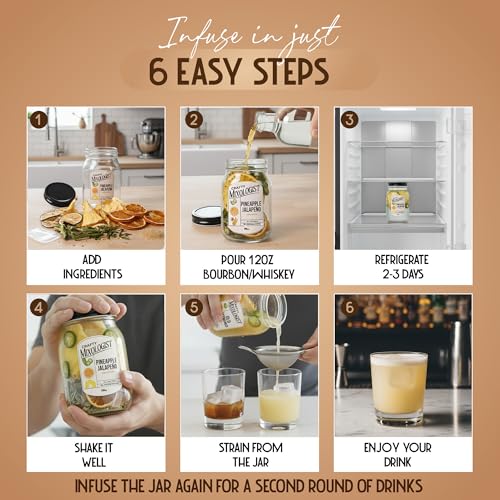 Cocktail Infusion Kit – Mason Jar Alcohol Infuser with Dehydrated Dried Fruits and Herb – Alcohol Infusion Kit for Drink Mixes, Serves 8-16 Drinks, Valentine Gifts for Women -PJ 16oz