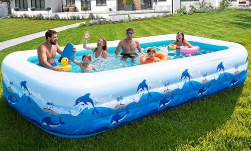 Large Inflatable Swimming Pool for Adults & Kids – 165”x76”x22” Family Backyard Pool with Electric Pump, Heavy Duty PVC Water Party Outdoor Playset