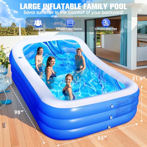 Inflatable Pool with Big Backrest and Seat,Oversized Thickened Large BlowUpPool for Adults,Inflatable Backyard Pools for Adult,Durable Swimming Pools Summer Water Party98 x63