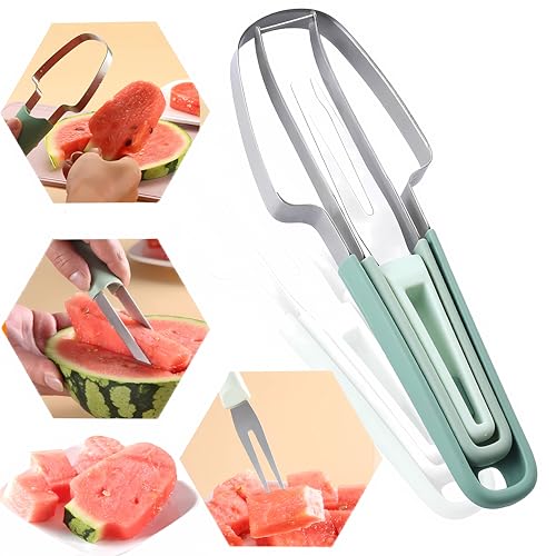 3-in-1 Watermelon Cutter Slicer Tool,Stainless Steel Watermelon Cutter Watermelon Popsicle Cutter Mold Watermelon Fork Fruit Cutter Tool for Kitchen Utility Gadgets