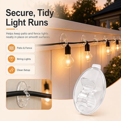 Outdoor String Lights Adhesive Hooks - 20Pcs Clips 3X Stronger Adhesion