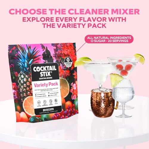 Cocktail Stix Zero Sugar Variety Pack - Cocktail & Mocktail Drink Mixer - Skinny Mixes - Water Flavoring Packets - Vegan - No Calories, No Carbs, No Sugar - Non-GMO - 20 Pack