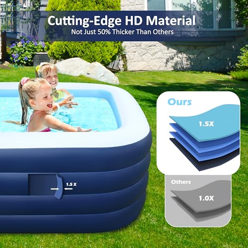 Inflatable Pool for Kids and Adults with No Collapse, 100" X 60" X 30" Deepened Swimming Pool for Toddlers, Outdoor, Garden, Backyard