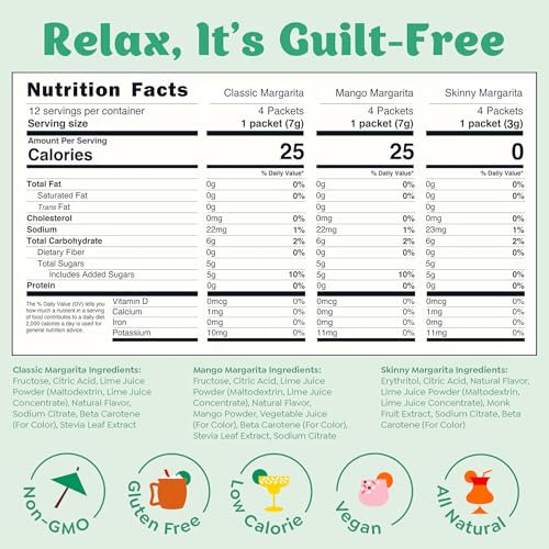 Craftmix Margarita Variety Pack Cocktail & Mocktail Drink Mixer, Skinny Mixes - Water Flavoring Packets - Made With Real Fruit - Vegan Low-Carb, Low-Sugar, Non-GMO, Dairy Free, Gluten Free, 12 Pack