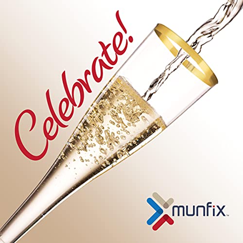 Munfix 100 Pack Gold Plastic Champagne Flutes, 5 Oz Clear Plastic Toasting Glasses Fancy Disposable Wedding Party Cocktail Cups with Gold Rim